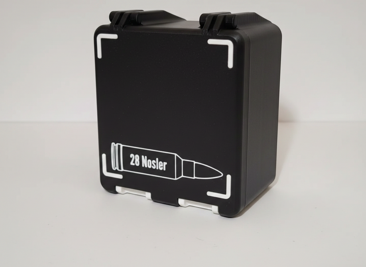 Filamelt Munitionsbox / 28 Nosler / 'Klappdeckel' / Patronenbox, Ammo Box - 3D-Druck aus dem Westerwald