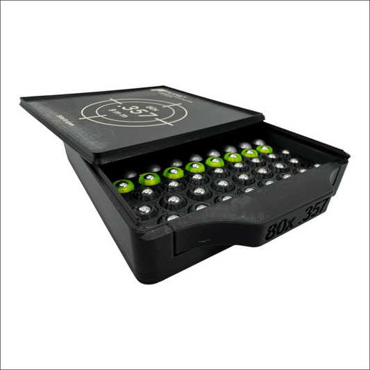 Diabolo-Box für 80x.357 / 9 mm – Praktisch stapelbar wiederverwendbar. Matchbox Schwarz Schießsport-Zubehör