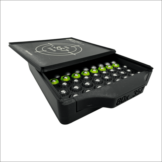 Diabolo-Box für 80x.357 / 9 mm – Praktisch stapelbar wiederverwendbar. Matchbox Schwarz Schießsport-Zubehör