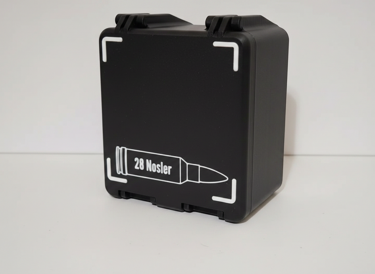 Filamelt Munitionsbox / 28 Nosler / 'Klappdeckel' / Patronenbox, Ammo Box - 3D-Druck aus dem Westerwald