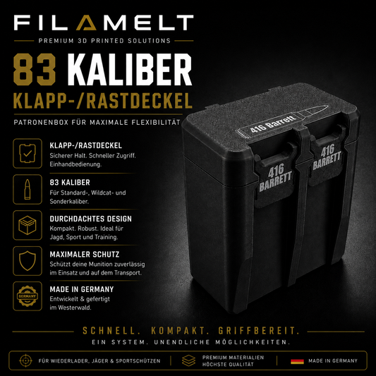 Filamelt Munitionsbox / 6.8 Western (Winchester/Browning) / 'Klapp- / Rastdeckel' / Patronenbox, Ammo Box
