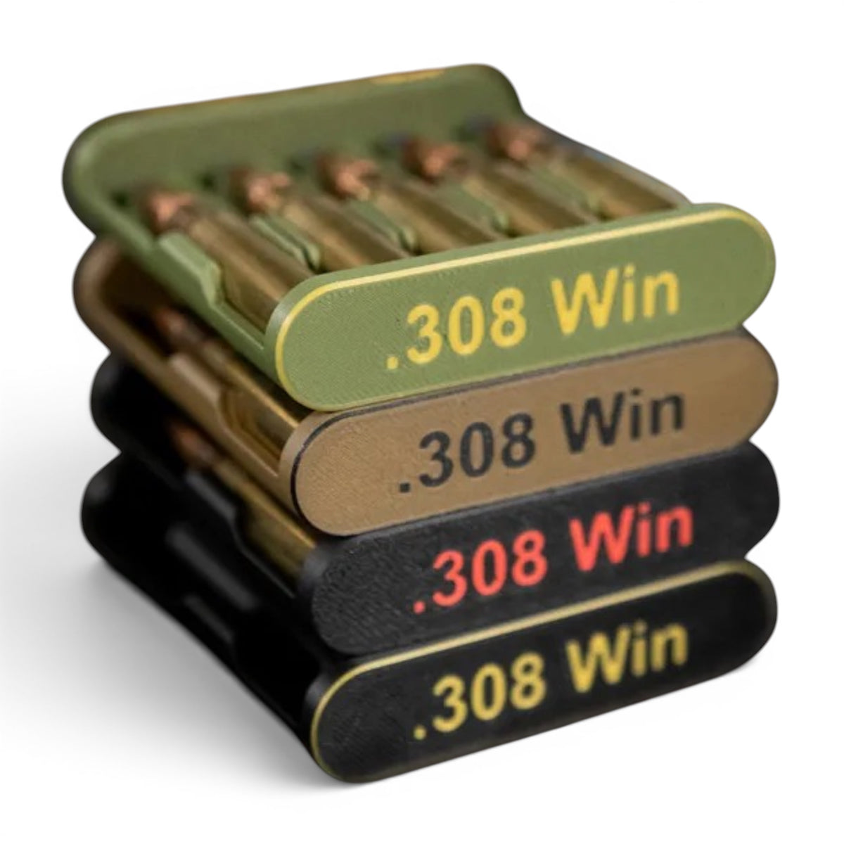 3D-Druck aus dem Westerwald Patronenclips für .308 Winchester in verschiedenen Farben aus robustem PLA+ Kunststoff