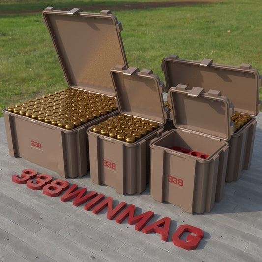 Filamelt Munitionsbox / Ammo Box .338 Winchester Magnum – Patronenbox ‘Klappdeckel’ – 20 / 25 / 50 / 100 Runden